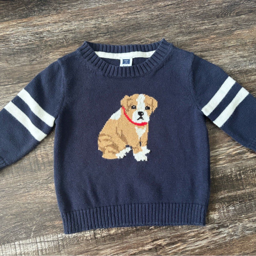 Janie & Jack Navy Blue Kids Sweater with Dog Design